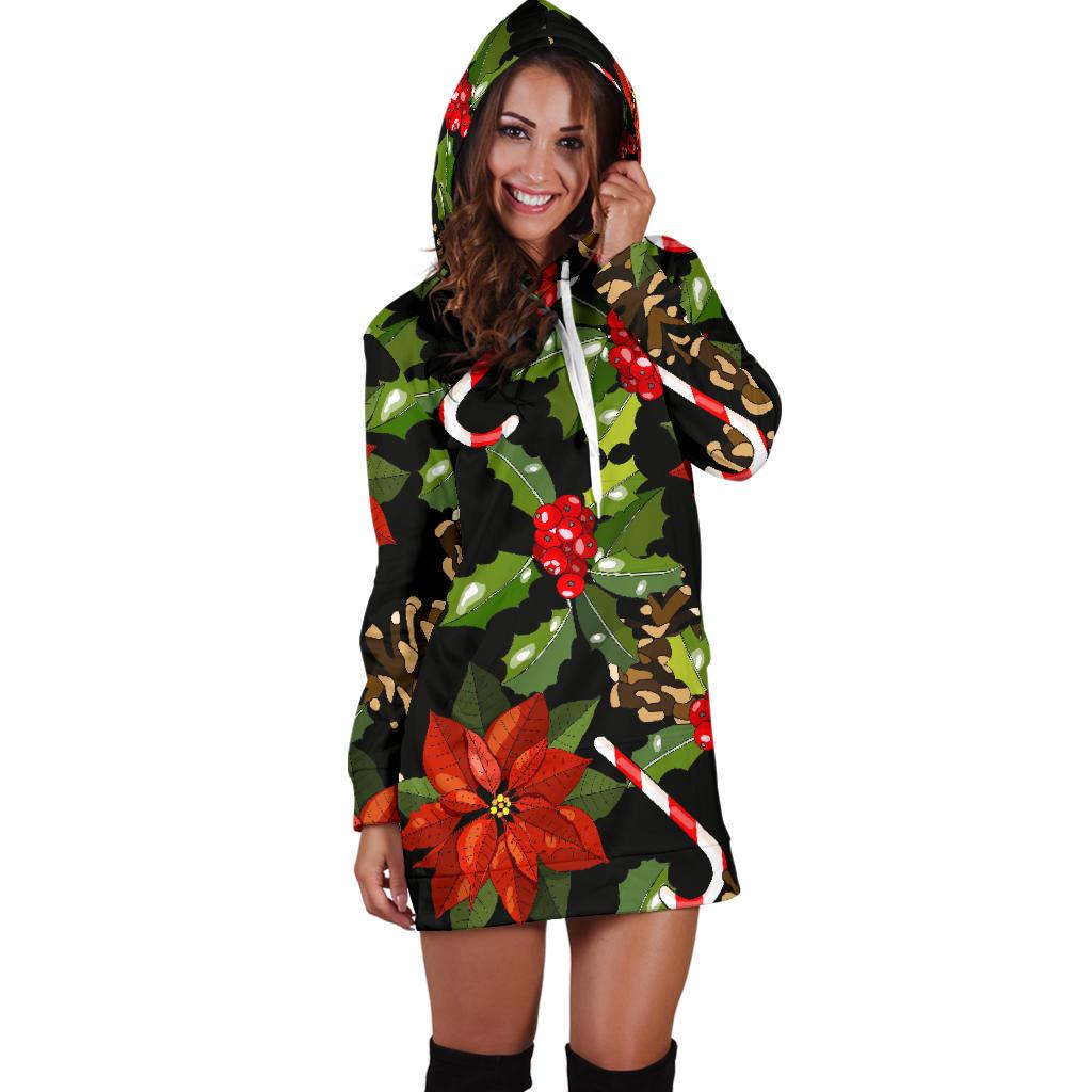 Poinsettia Pattern Print Design POT01 Women Hoodie Dress