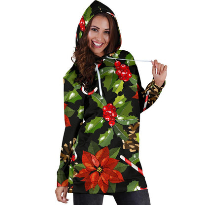 Poinsettia Pattern Print Design POT01 Women Hoodie Dress
