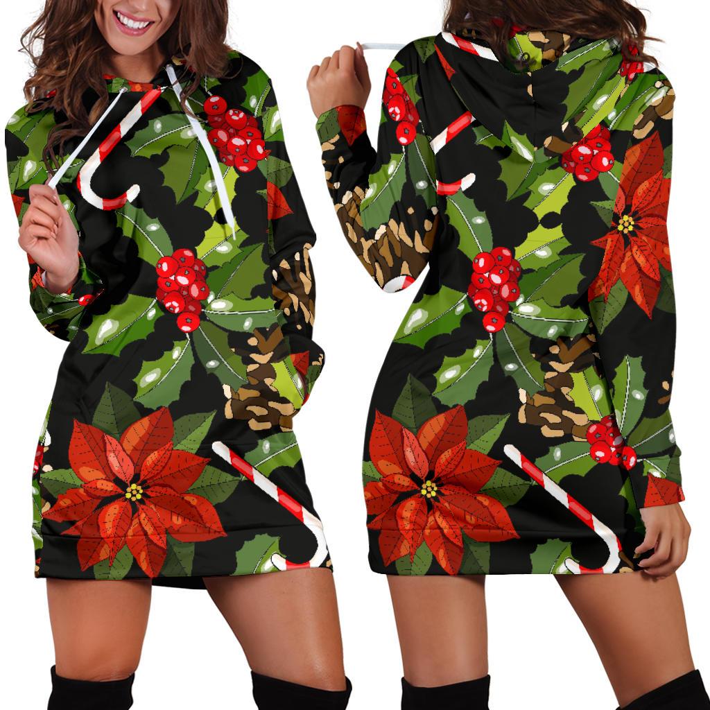 Poinsettia Pattern Print Design POT01 Women Hoodie Dress
