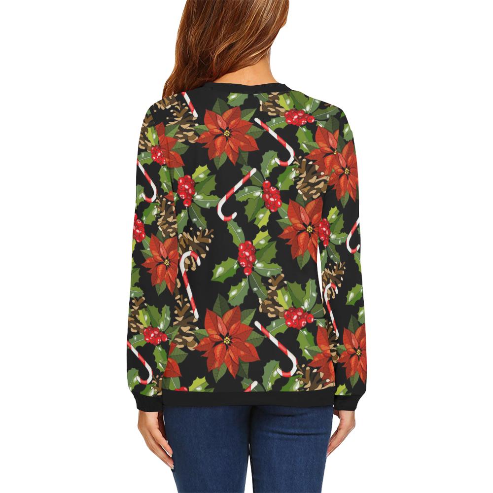 Poinsettia Pattern Print Design POT01 Women Long Sleeve Sweatshirt-JorJune