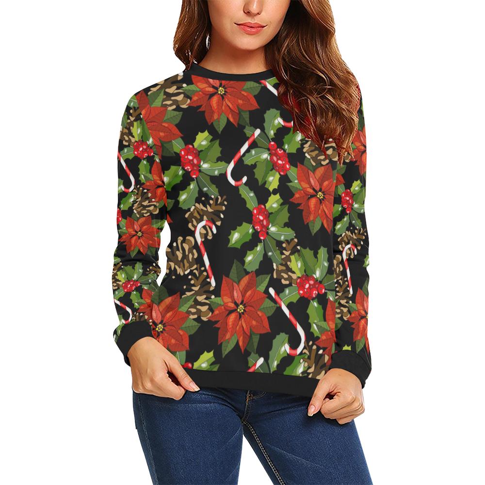 Poinsettia Pattern Print Design POT01 Women Long Sleeve Sweatshirt-JorJune