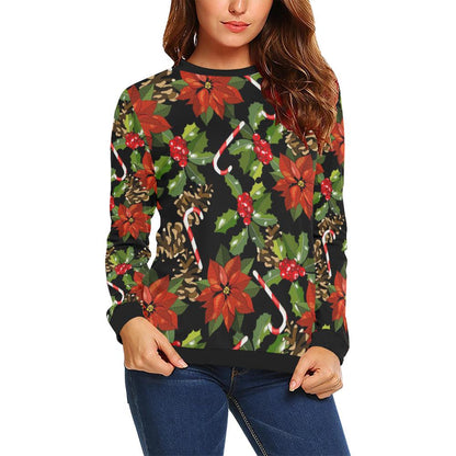 Poinsettia Pattern Print Design POT01 Women Long Sleeve Sweatshirt-JorJune