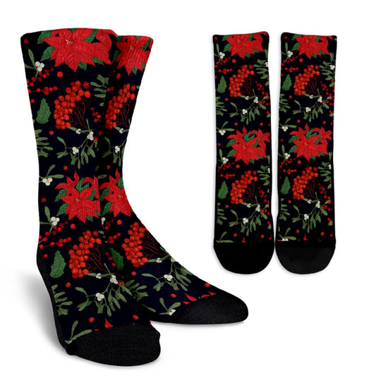Poinsettia Pattern Print Design POT02 Crew Socks-JORJUNE.COM