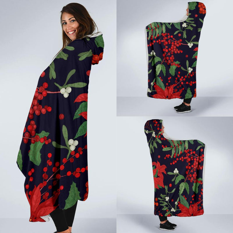 Poinsettia Pattern Print Design POT02 Hooded Blanket-JORJUNE.COM