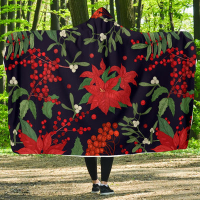 Poinsettia Pattern Print Design POT02 Hooded Blanket-JORJUNE.COM