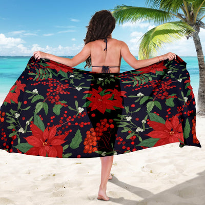 Poinsettia Pattern Print Design POT02 Sarong Pareo Wrap-JORJUNE.COM