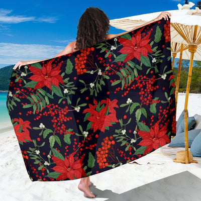 Poinsettia Pattern Print Design POT02 Sarong Pareo Wrap-JORJUNE.COM