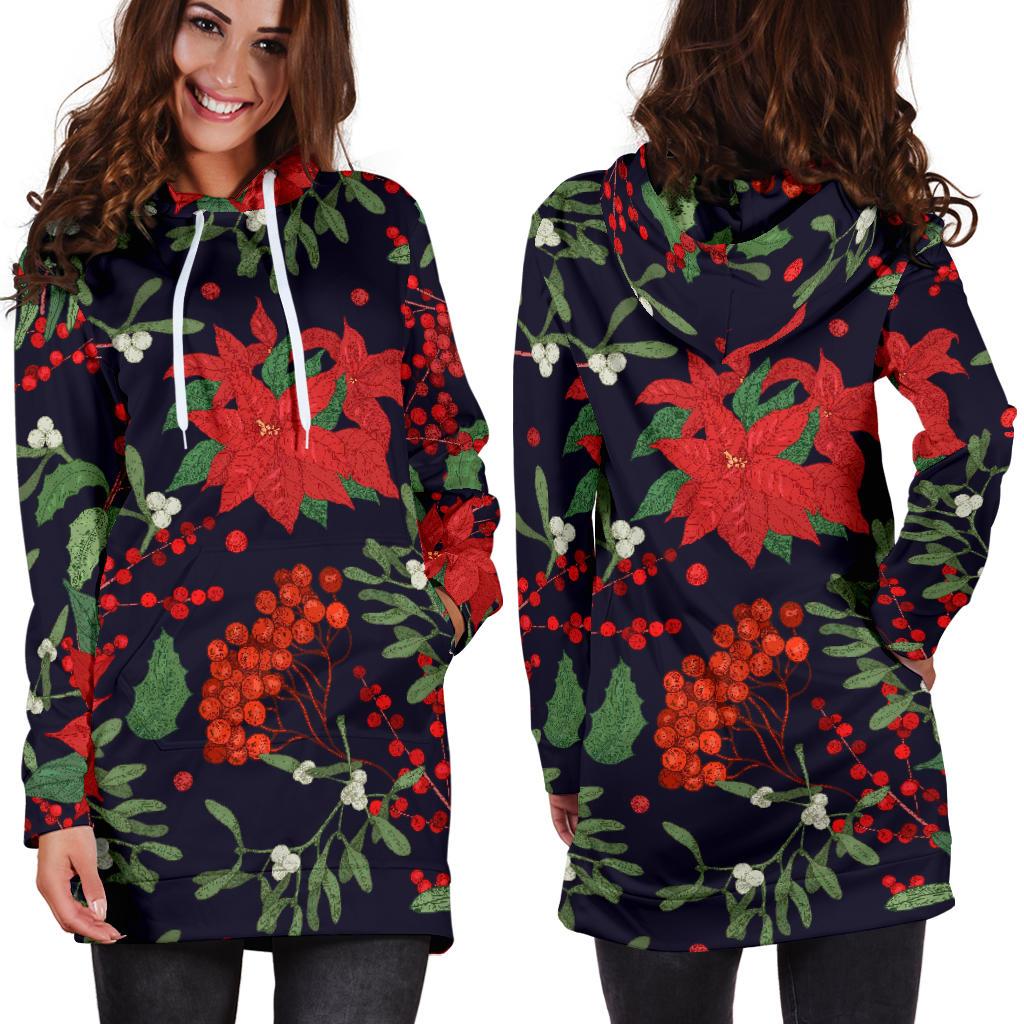 Poinsettia Pattern Print Design POT02 Women Hoodie Dress