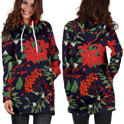 Poinsettia Pattern Print Design POT02 Women Hoodie Dress