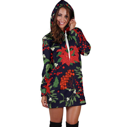 Poinsettia Pattern Print Design POT02 Women Hoodie Dress