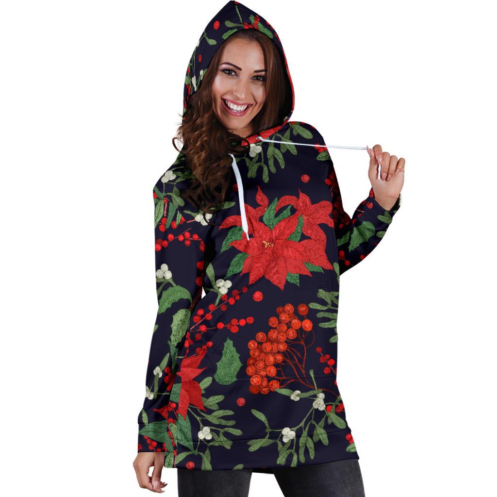 Poinsettia Pattern Print Design POT02 Women Hoodie Dress