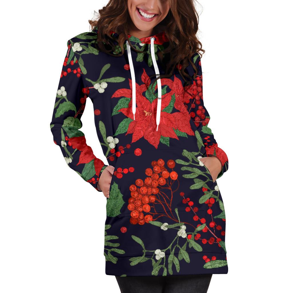 Poinsettia Pattern Print Design POT02 Women Hoodie Dress