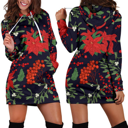 Poinsettia Pattern Print Design POT02 Women Hoodie Dress