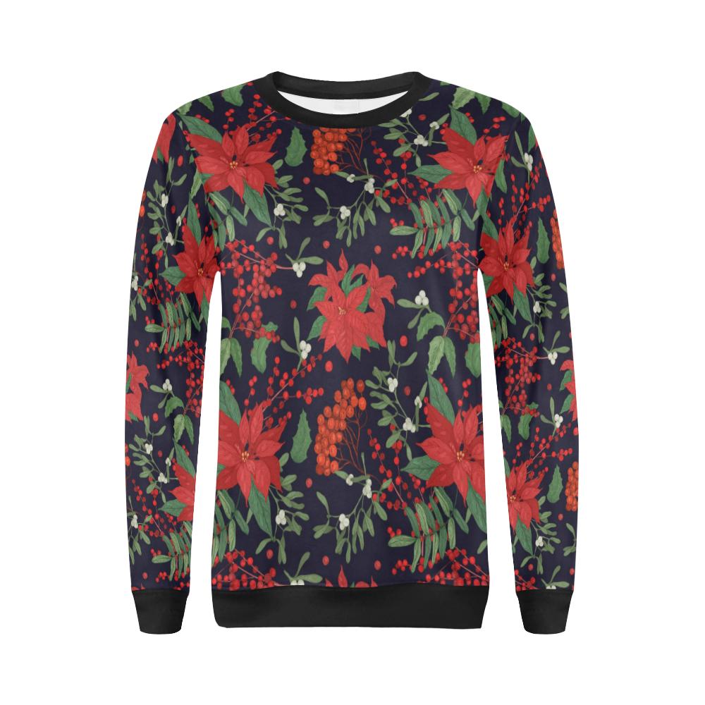 Poinsettia Pattern Print Design POT02 Women Long Sleeve Sweatshirt-JorJune