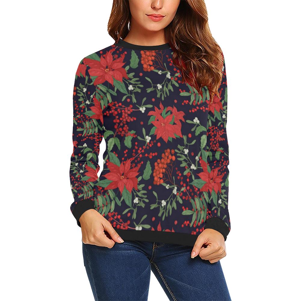 Poinsettia Pattern Print Design POT02 Women Long Sleeve Sweatshirt-JorJune