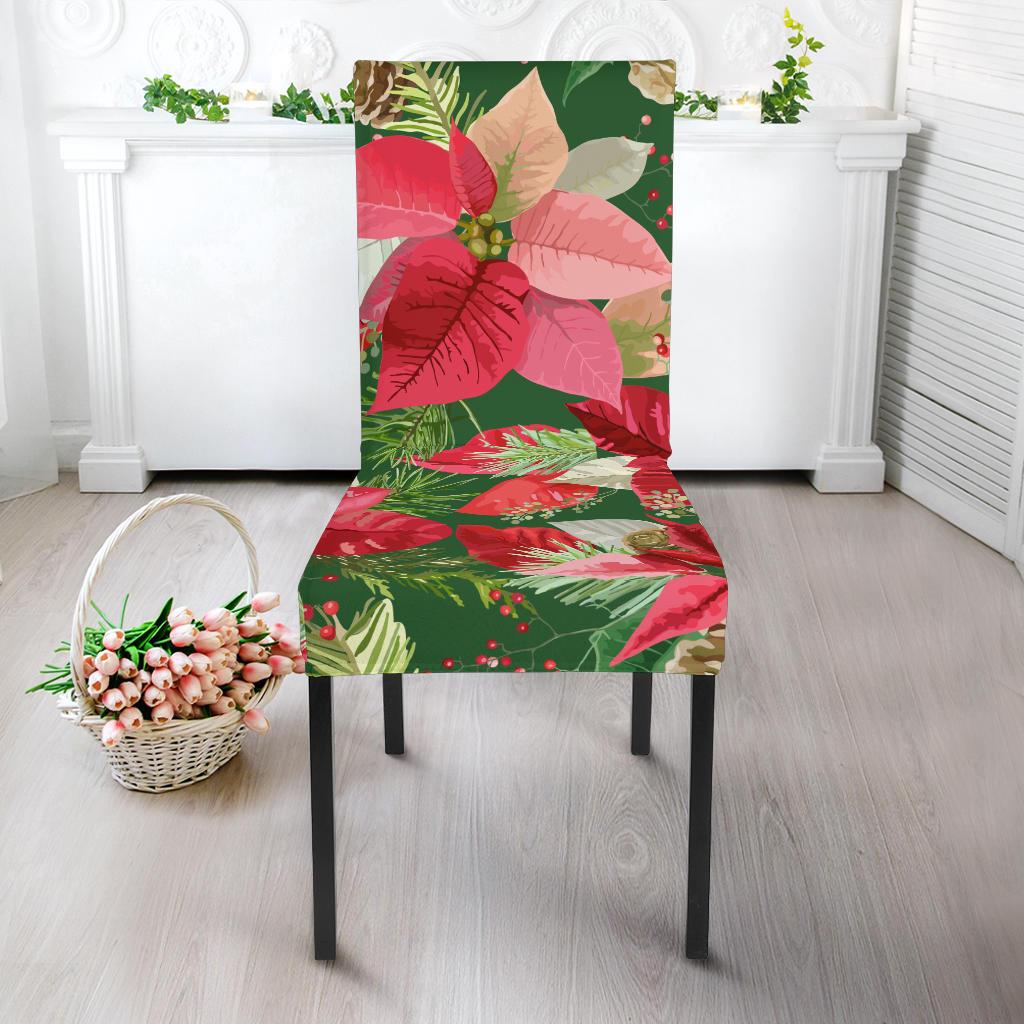 Poinsettia Pattern Print Design POT03 Dining Chair Slipcover-JORJUNE.COM