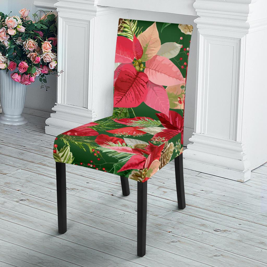Poinsettia Pattern Print Design POT03 Dining Chair Slipcover-JORJUNE.COM