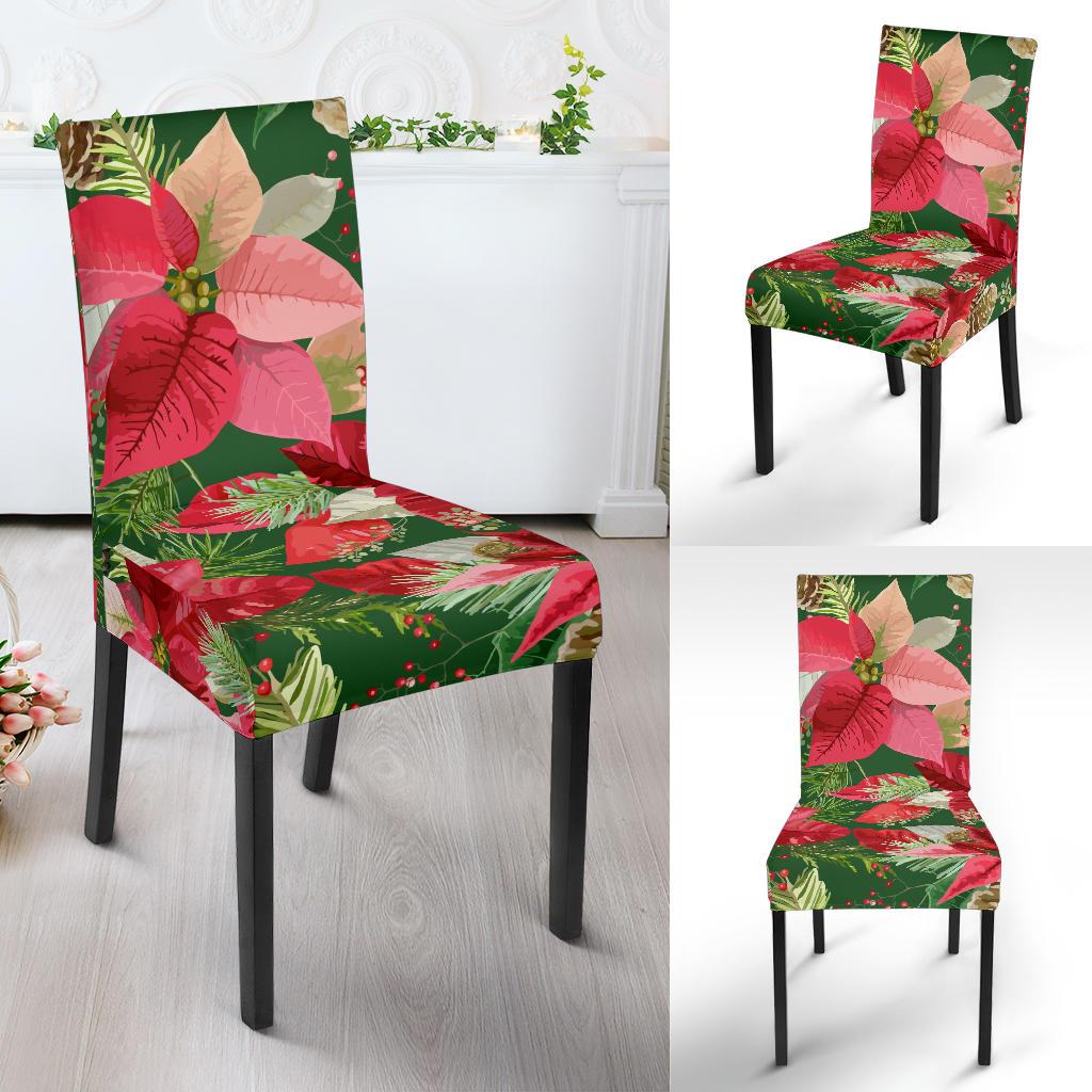Poinsettia Pattern Print Design POT03 Dining Chair Slipcover-JORJUNE.COM