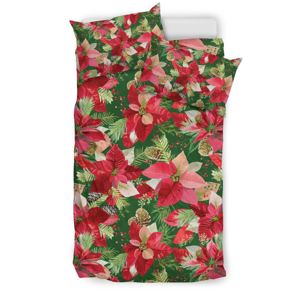 Poinsettia Pattern Print Design POT03 Duvet Cover Bedding Set-JORJUNE.COM