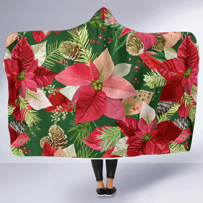 Poinsettia Pattern Print Design POT03 Hooded Blanket-JORJUNE.COM