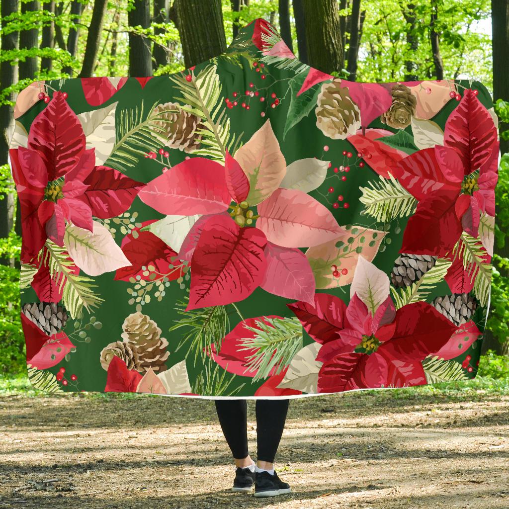 Poinsettia Pattern Print Design POT03 Hooded Blanket-JORJUNE.COM