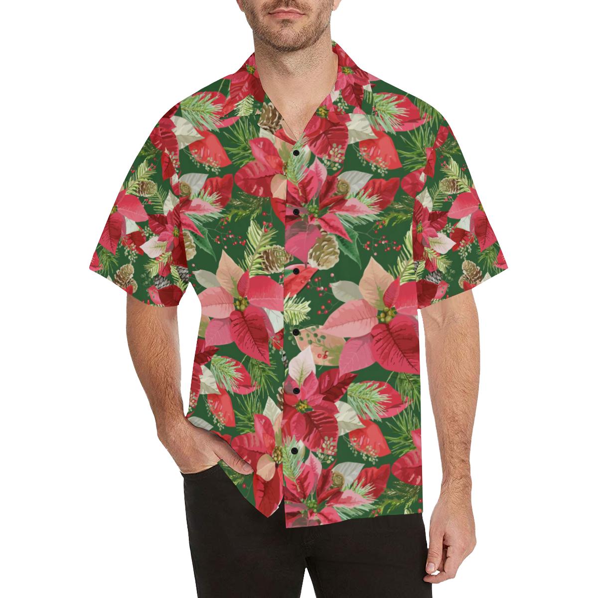 Poinsettia Pattern Print Design POT03 Men Hawaiian Shirt-JorJune