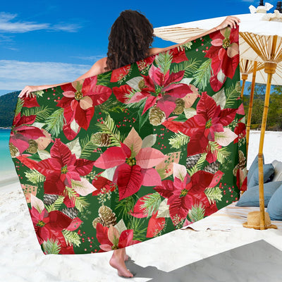 Poinsettia Pattern Print Design POT03 Sarong Pareo Wrap-JORJUNE.COM