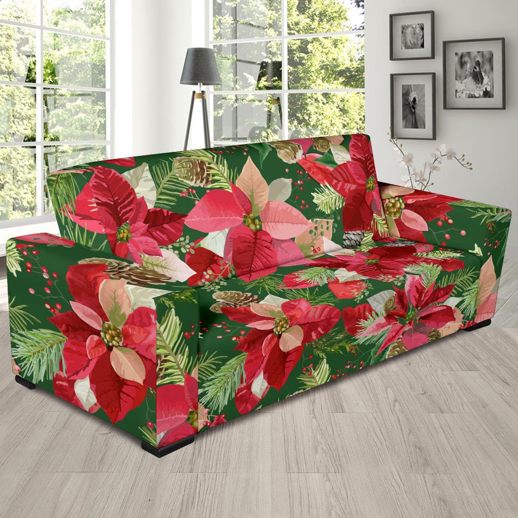 Poinsettia Pattern Print Design POT03 Sofa Slipcover-JORJUNE.COM