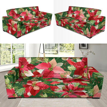 Poinsettia Pattern Print Design POT03 Sofa Slipcover-JORJUNE.COM