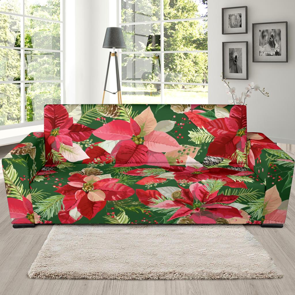 Poinsettia Pattern Print Design POT03 Sofa Slipcover-JORJUNE.COM
