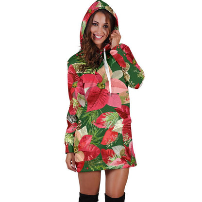 Poinsettia Pattern Print Design POT03 Women Hoodie Dress