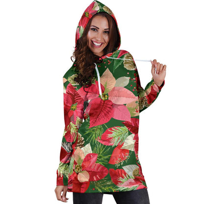 Poinsettia Pattern Print Design POT03 Women Hoodie Dress