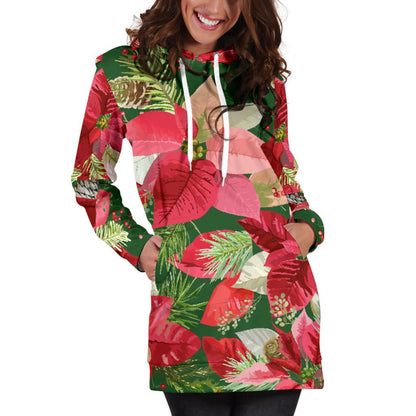 Poinsettia Pattern Print Design POT03 Women Hoodie Dress