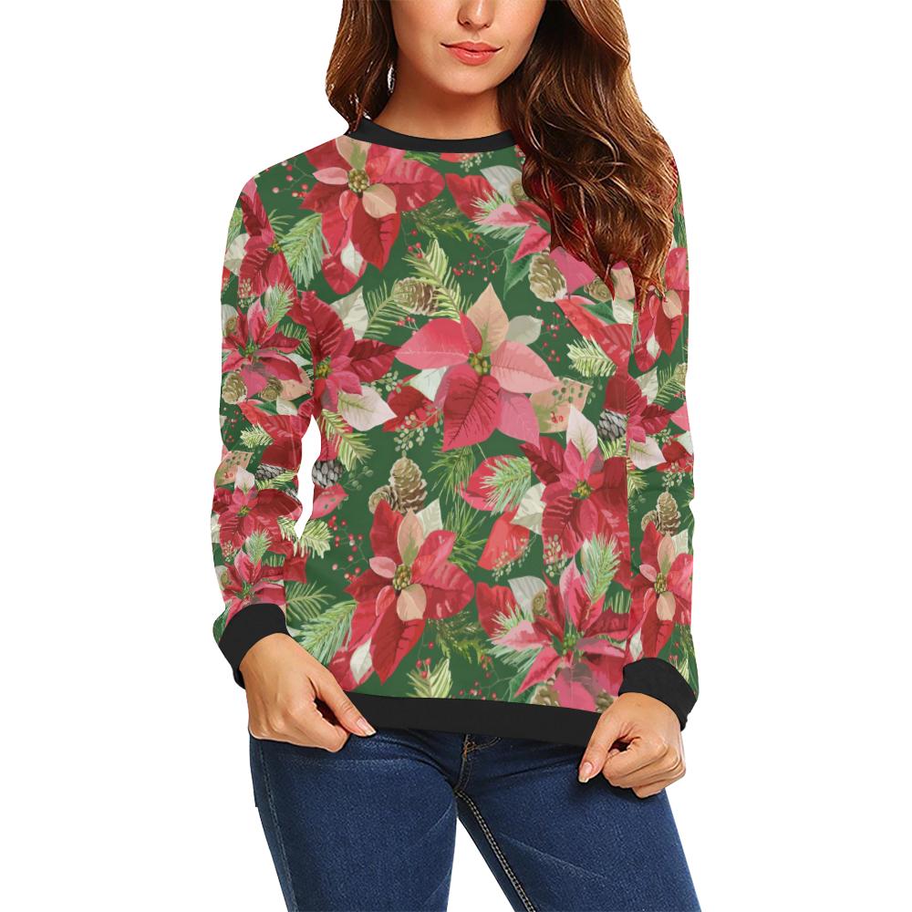 Poinsettia Pattern Print Design POT03 Women Long Sleeve Sweatshirt-JorJune