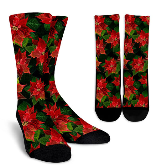 Poinsettia Pattern Print Design POT04 Crew Socks-JORJUNE.COM