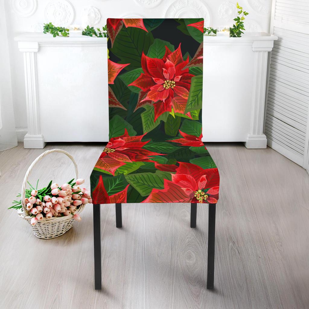 Poinsettia Pattern Print Design POT04 Dining Chair Slipcover-JORJUNE.COM