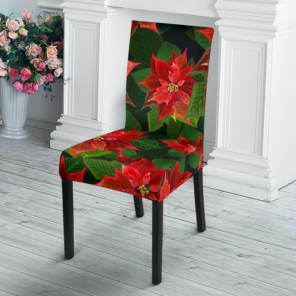 Poinsettia Pattern Print Design POT04 Dining Chair Slipcover-JORJUNE.COM