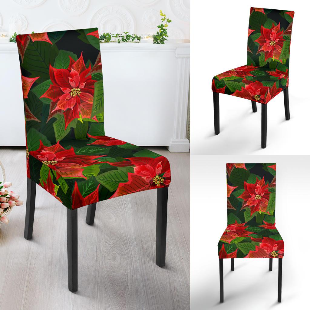 Poinsettia Pattern Print Design POT04 Dining Chair Slipcover-JORJUNE.COM