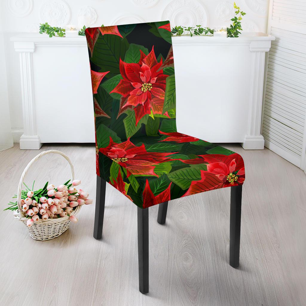 Poinsettia Pattern Print Design POT04 Dining Chair Slipcover-JORJUNE.COM