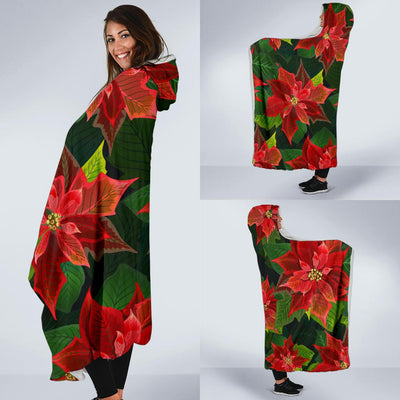 Poinsettia Pattern Print Design POT04 Hooded Blanket-JORJUNE.COM