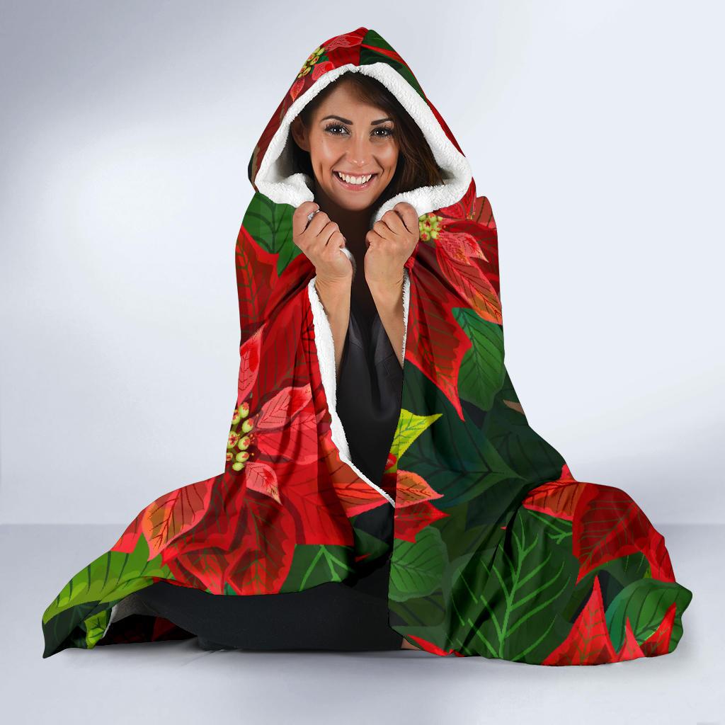 Poinsettia Pattern Print Design POT04 Hooded Blanket-JORJUNE.COM