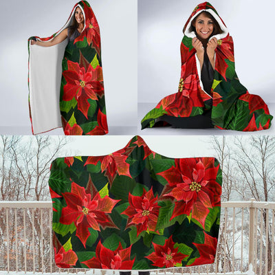 Poinsettia Pattern Print Design POT04 Hooded Blanket-JORJUNE.COM