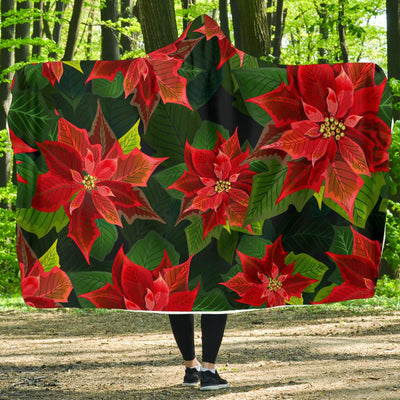 Poinsettia Pattern Print Design POT04 Hooded Blanket-JORJUNE.COM