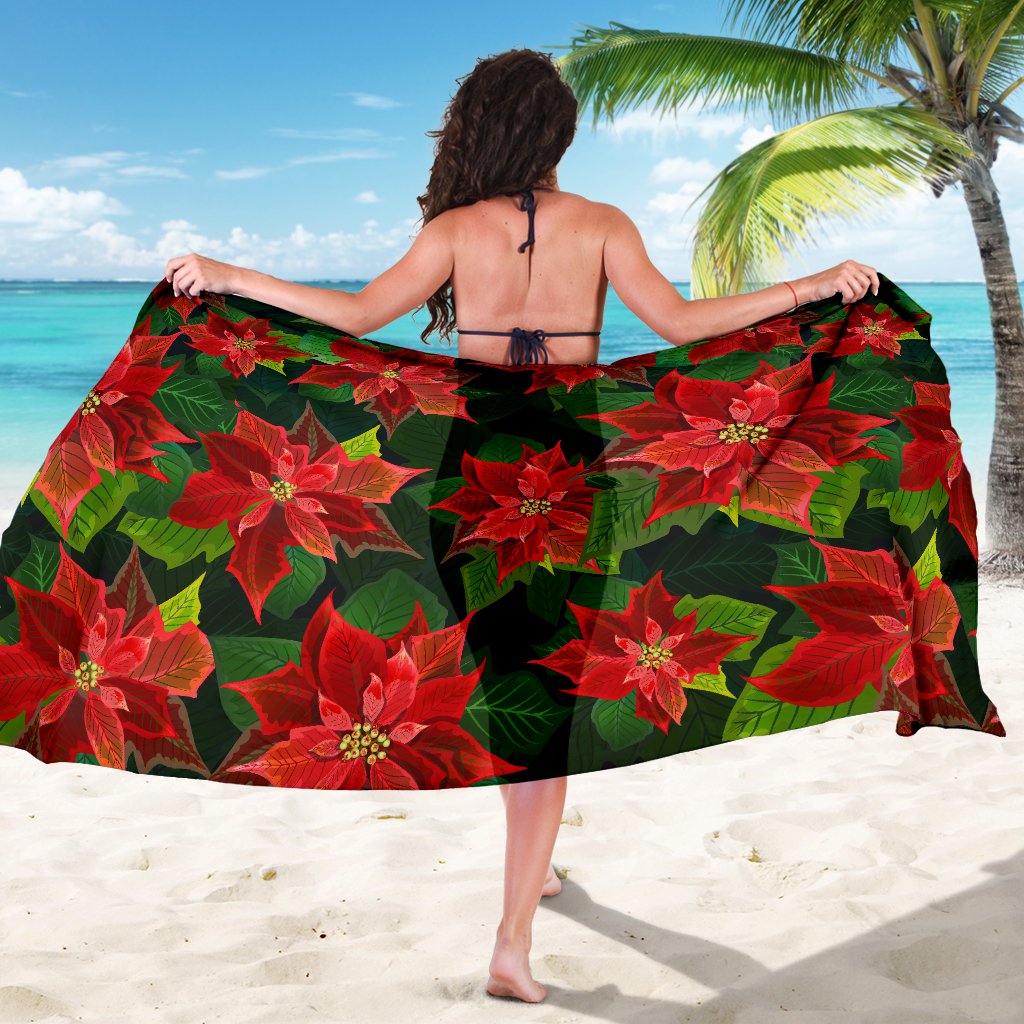 Poinsettia Pattern Print Design POT04 Sarong Pareo Wrap-JORJUNE.COM