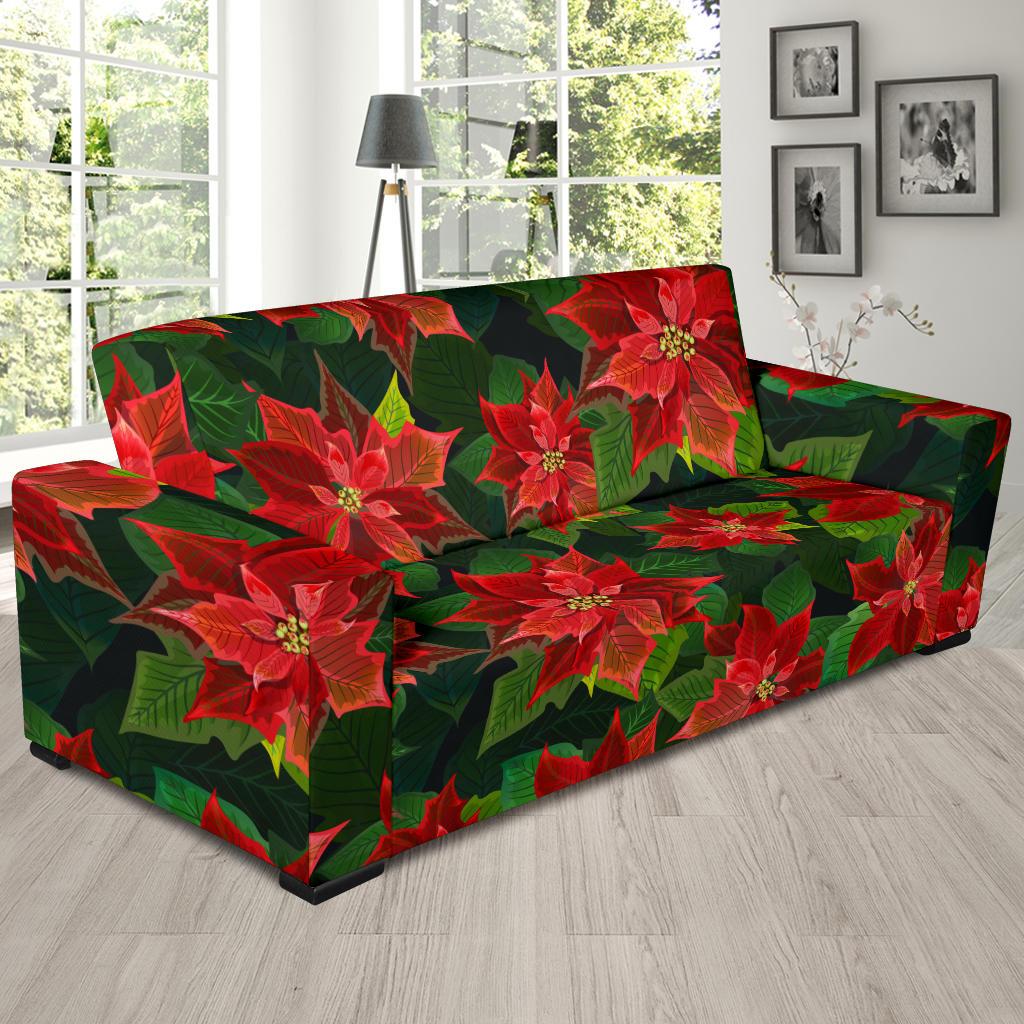 Poinsettia Pattern Print Design POT04 Sofa Slipcover-JORJUNE.COM