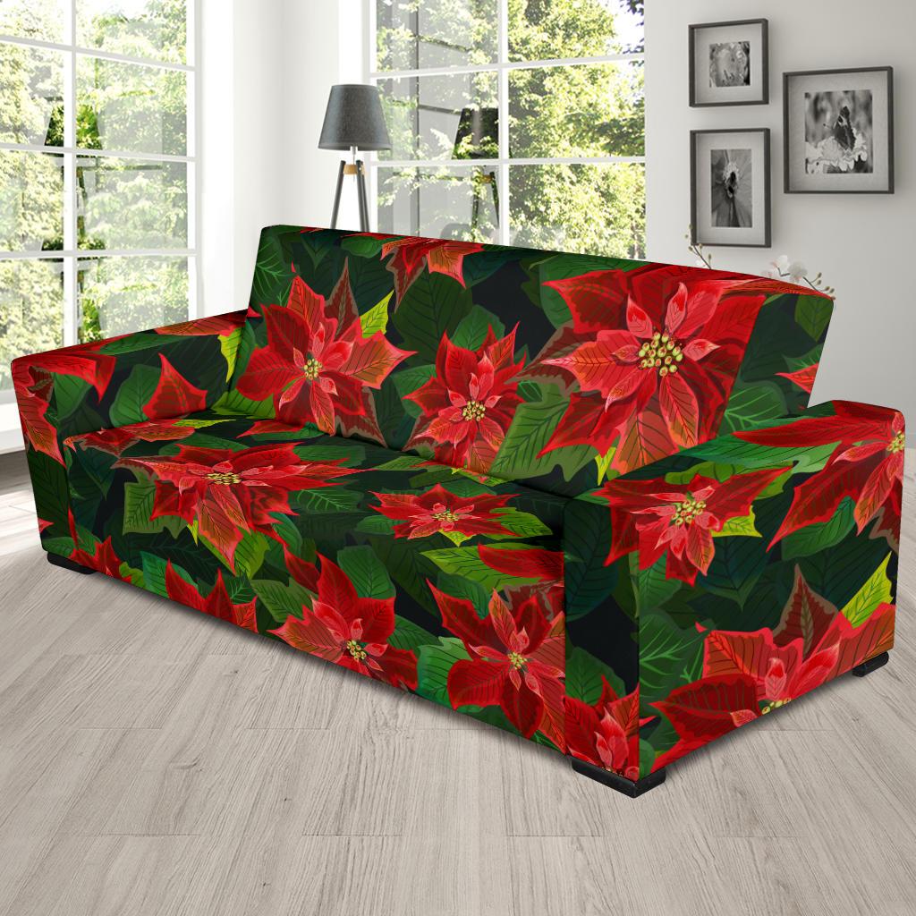 Poinsettia Pattern Print Design POT04 Sofa Slipcover-JORJUNE.COM
