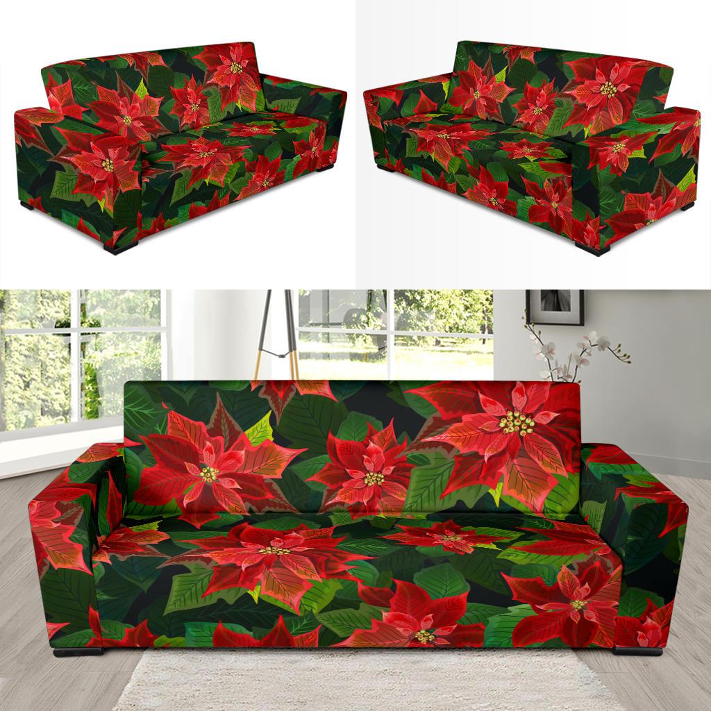 Poinsettia Pattern Print Design POT04 Sofa Slipcover-JORJUNE.COM
