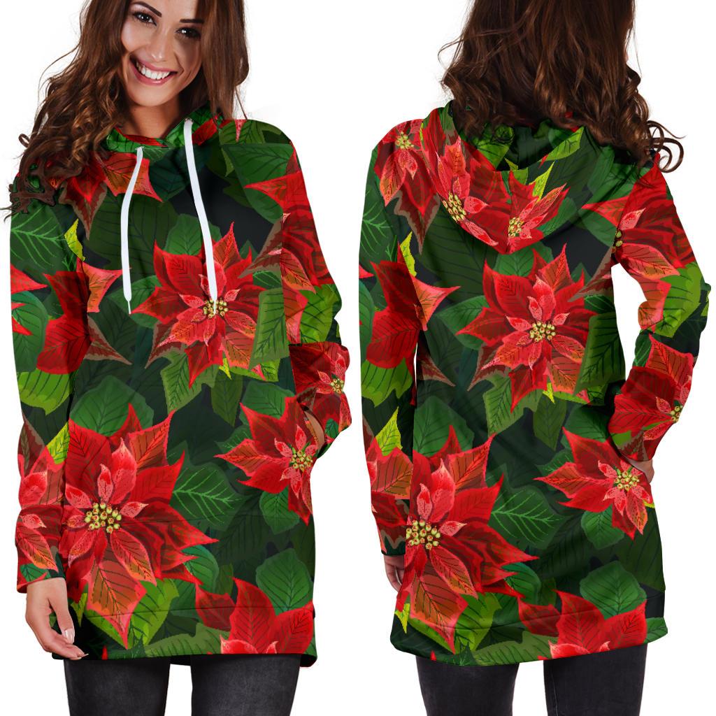 Poinsettia Pattern Print Design POT04 Women Hoodie Dress