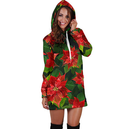 Poinsettia Pattern Print Design POT04 Women Hoodie Dress