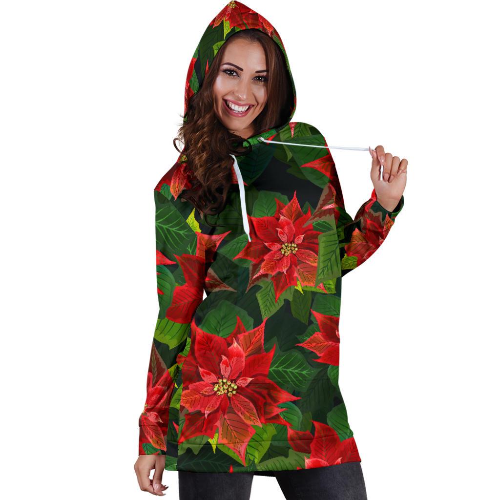 Poinsettia Pattern Print Design POT04 Women Hoodie Dress